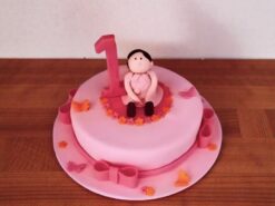 Little Girl 1st Birthday Pink Fondant Cake