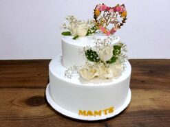 Luxury Floral Birthday Cake 3.0 kg with white roses and "Mamta" personalization, best custom cake from Lallantop Cake Shop in Noida and Delhi.