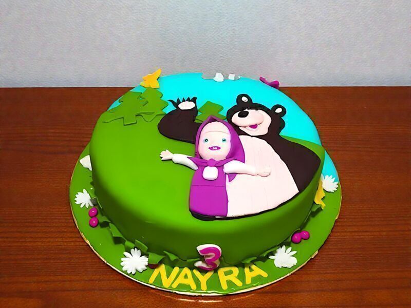 Masha and The Bear Theme Fondant Cake 3 Masha and The Bear Theme Fondant Cake