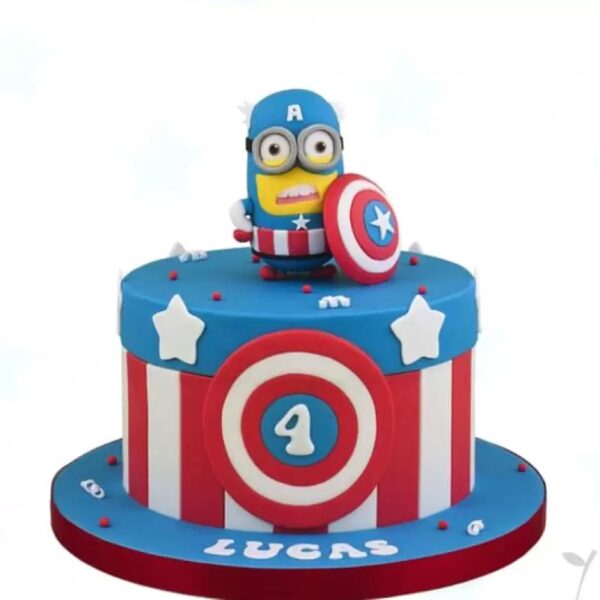 Minion As Captain America Fondant Cake 3 Minion As Captain America Fondant Cake