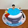 Modern Lifestyle Pool Party Cake 1 Modern lifestyle pool party cake with aqua blue pool top and fondant figurine by Lallantop Cake Shop