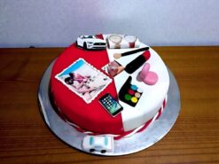 Red and White Theme Makeup Cake