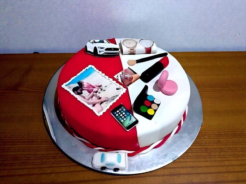 Red and White Theme Makeup Cake 3 Red and White Theme Makeup Cake