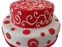 Red & White 2 Tier Fondant Cake