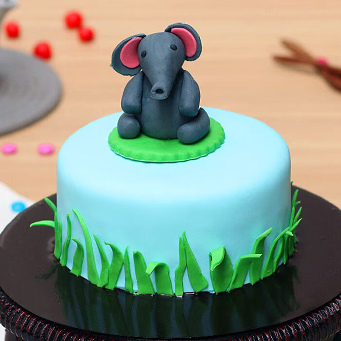 Round Baby Elephant Fondant Cake 3 Round Baby Elephant Fondant Cake