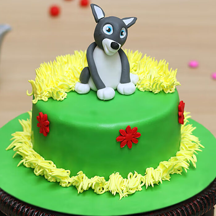 Round Cute Puppy Fondant Cake 3 Round Cute Puppy Fondant Cake