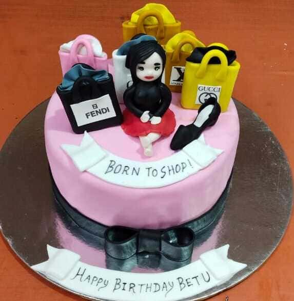 Shopping Queen Theme Fondant Cake 4 Shopping Queen Theme Fondant Cake from LallanTop Cake Shop - Delivery in East Delhi, South-East Delhi, Ghaziabad, and Noida.