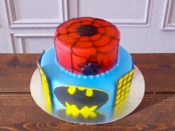 Spiderman and Batman Theme Fondant Cake