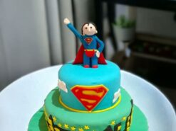 Superman and Batman 2 Tier Fondant Cake
