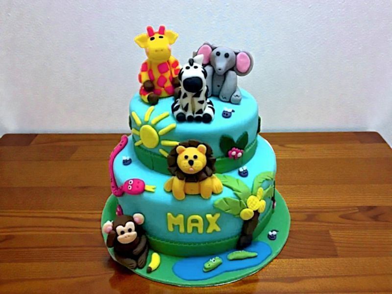 Two-Tier Jungle Animals Birthday Cake 3 Two-Tier Jungle Animals Birthday Cake