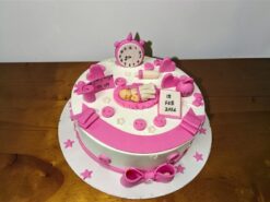 Welcome Baby Girl Celebration Cake with pink fondant design and sleeping baby topper by Lallantop Cake Shop