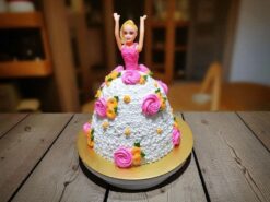White Dress Roses Barbie Doll Cake