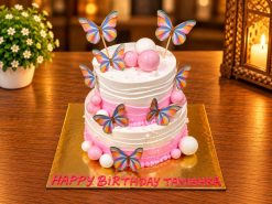 2 Tier Textured Combed Cream Butterfly Cake - 1