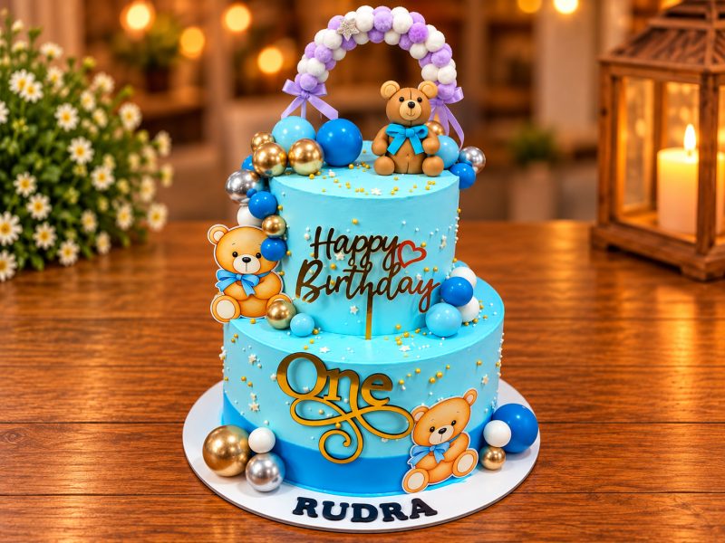 Blue Teddy Bear 2 Tier Birthday Cake 3 Blue Teddy Bear 2 Tier Birthday Cake - 1