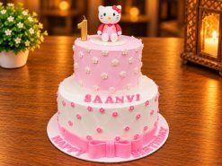 Pastel Pink Ribbon Bow Hello Kitty Tiered Cake - 1